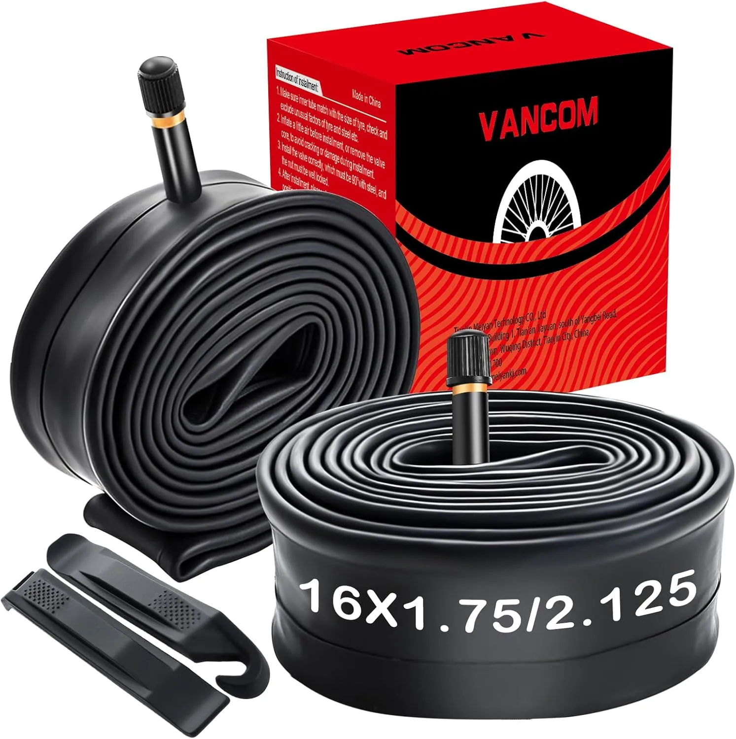 2 Pack Heavy Duty 12"/14"/16"/18"/ 20"/24"/ 26"/27.5"/29" x1.75/1.95/2.10/2.125 Bicycle Tube with 2 Tire Levers, with 32mm AV Schrader Valve for Road/MTB Bike
