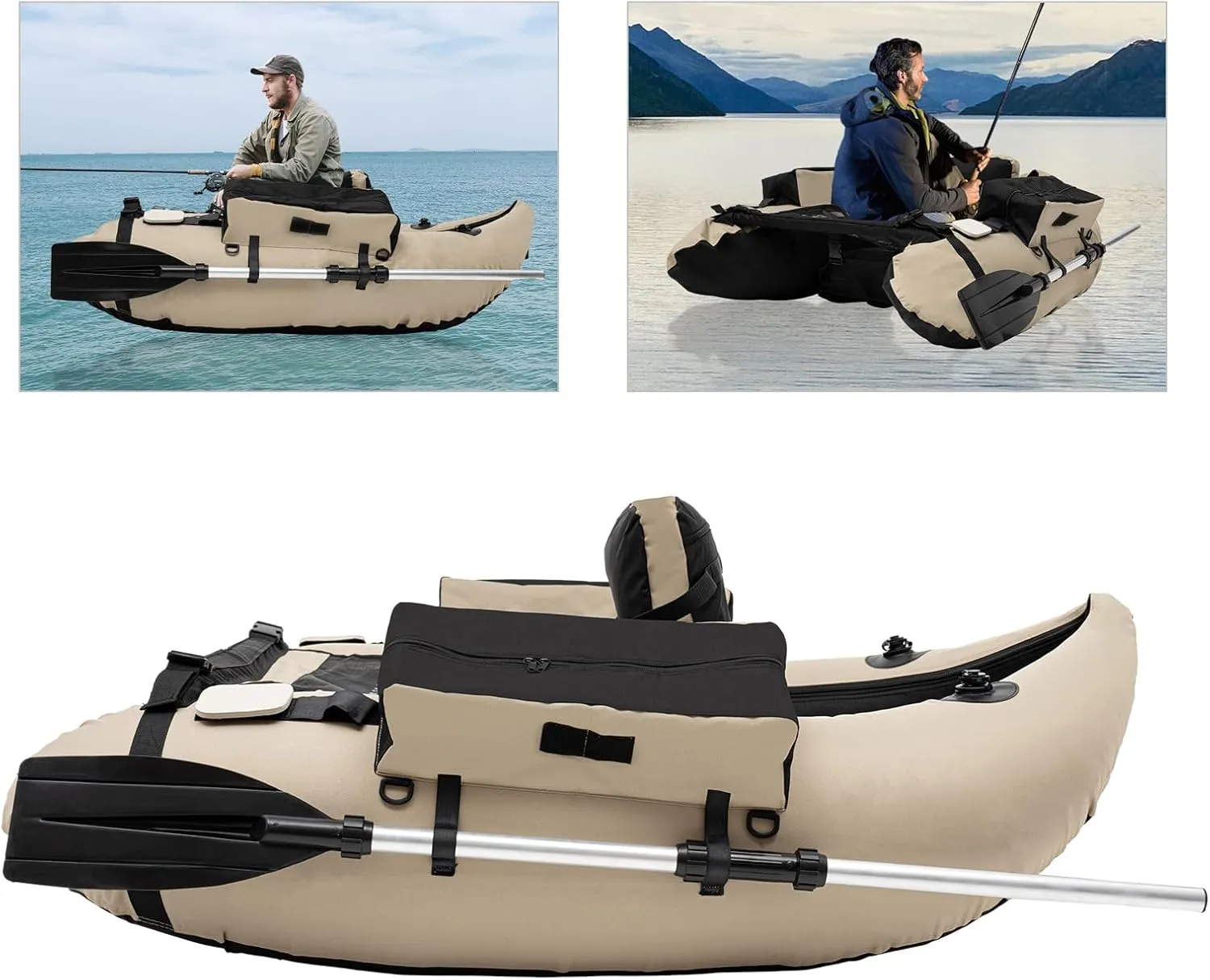 4.5ft Inflatable Fishing Boat, Fishing Float Tube with Storage Pockets, Inflatable Dinghy, Outdoor Fishing Boat Set, Single Portable Boat Raft, Hand Air Pump, 286.6lbs Load
