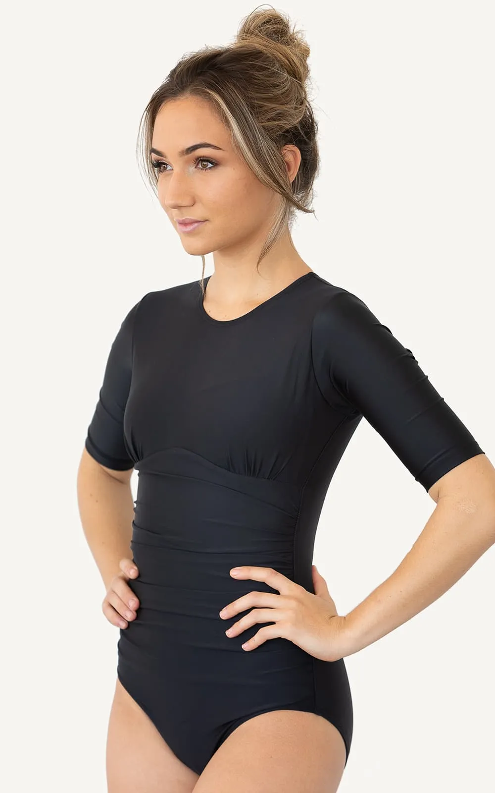 Ava Half Sleeve One Piece Swimsuit | Black