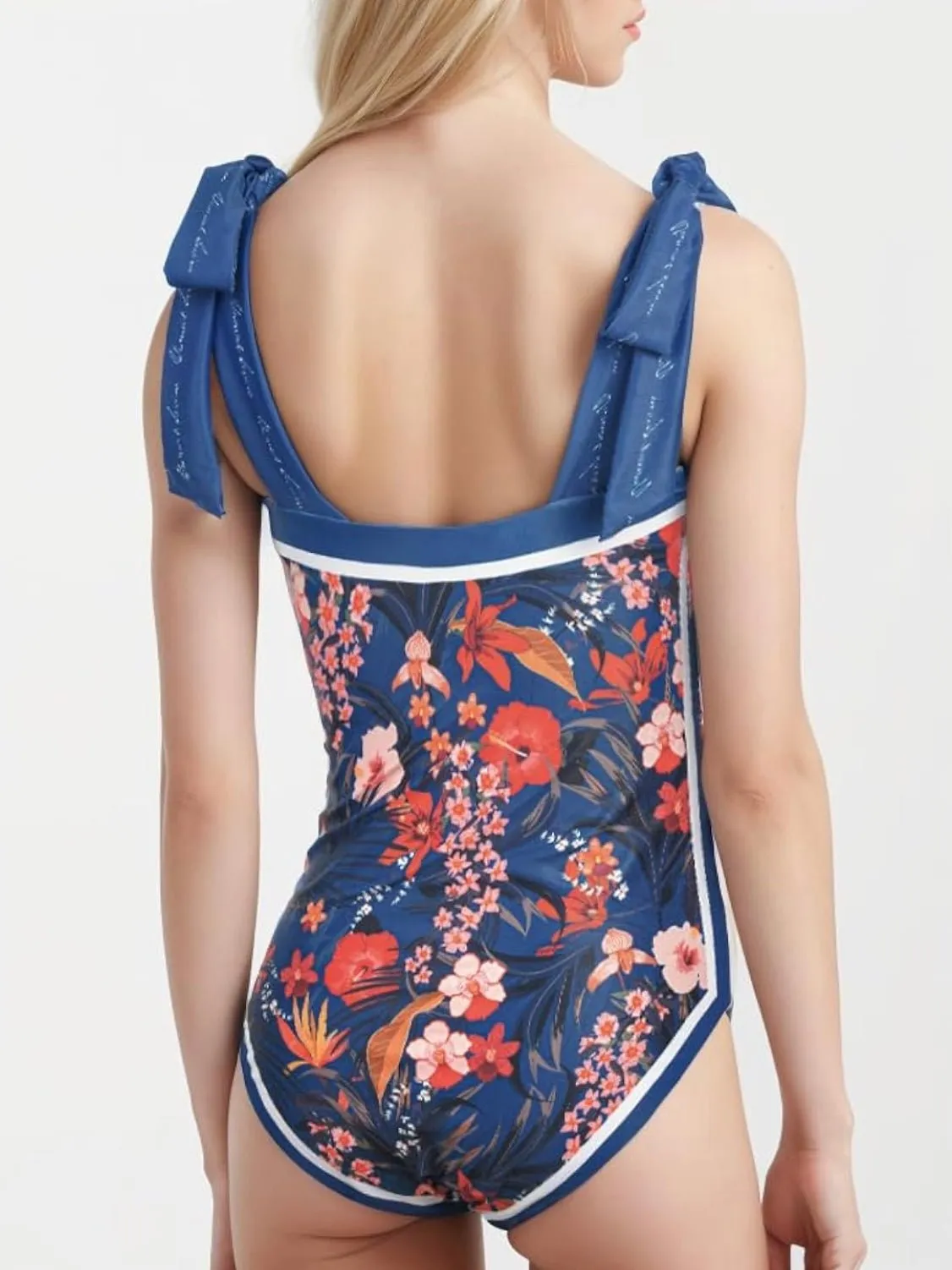 Blue floral reversible one piece swimsuit