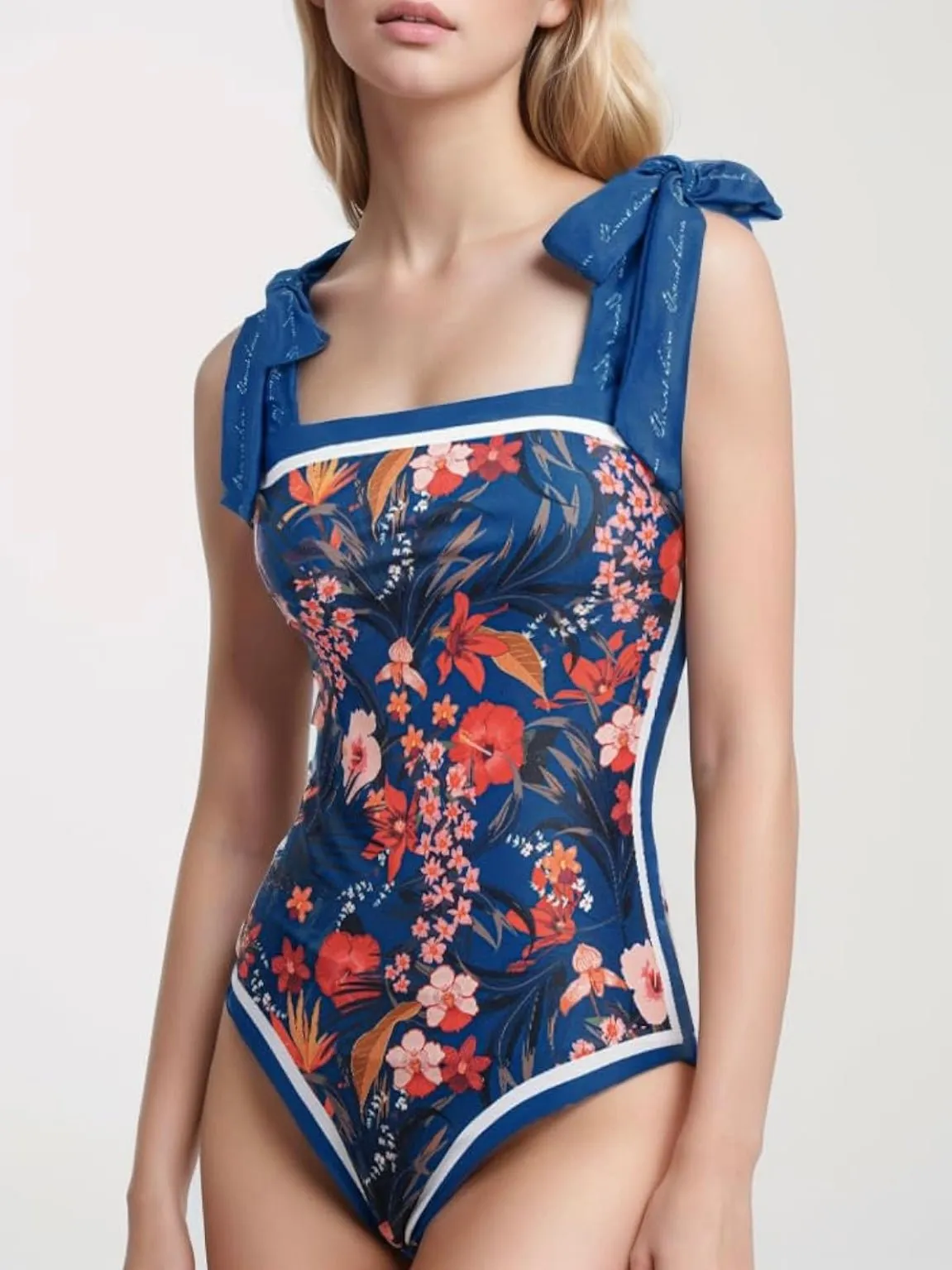 Blue floral reversible one piece swimsuit
