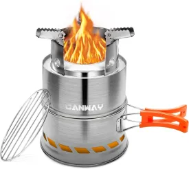 CANWAY Camping Stove, Portable Stainless Steel Wood Burning Survival Stove with Nylon Carry Bag for Outdoor Backpacking Hiking Traveling Picnic BBQ