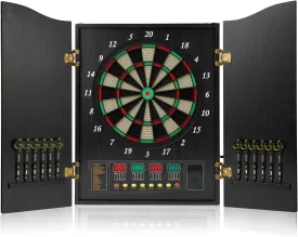 Dart Board, Decorative Dart Board Cabinet Set [12*Soft Tip Darts], Electronic Dart Board - Wooden Cabinet Doors with Integrated Scoreboard for Family Game Rooms