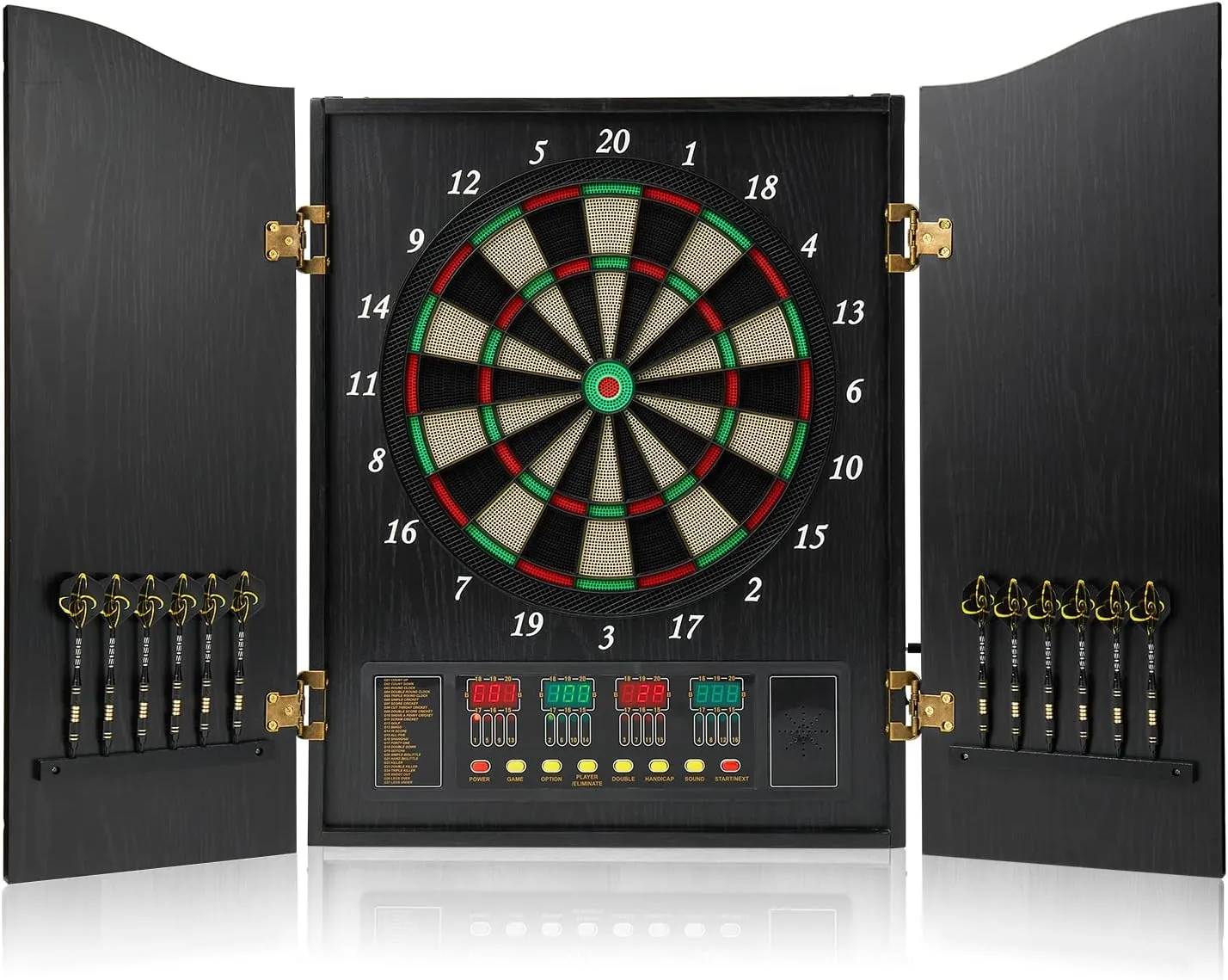 Dart Board, Decorative Dart Board Cabinet Set [12*Soft Tip Darts], Electronic Dart Board - Wooden Cabinet Doors with Integrated Scoreboard for Family Game Rooms