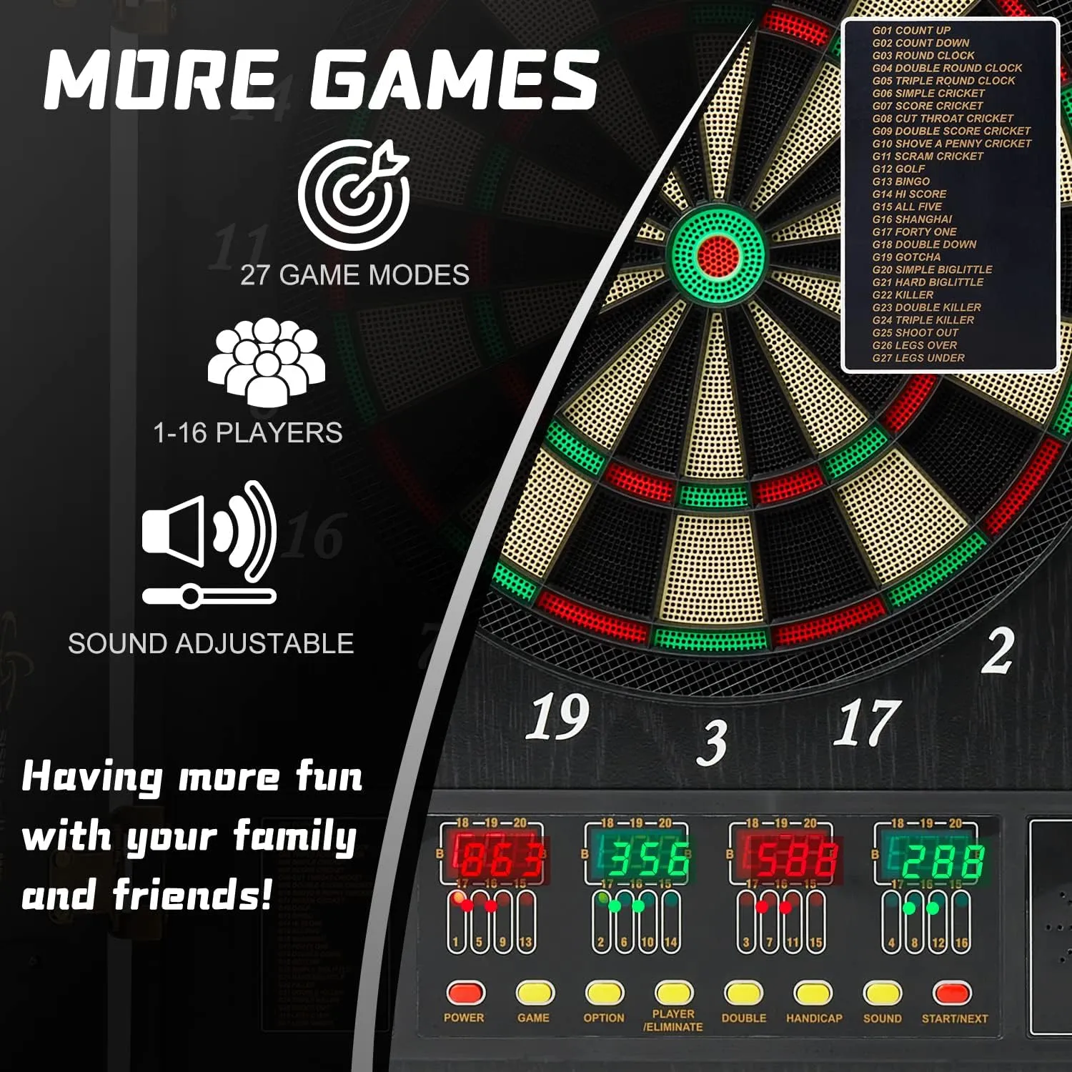 Dart Board, Decorative Dart Board Cabinet Set [12*Soft Tip Darts], Electronic Dart Board - Wooden Cabinet Doors with Integrated Scoreboard for Family Game Rooms