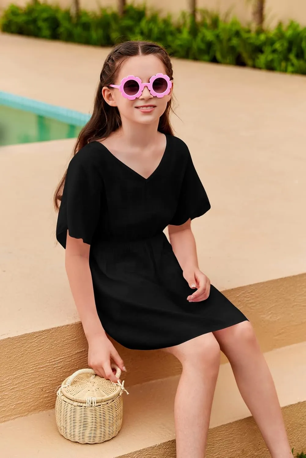 Fommykin Girls Swimwear Cover Ups Kids Beach Bathing Suit Coverups Cute Sweet Bikini Swimsuit Tunic Dress