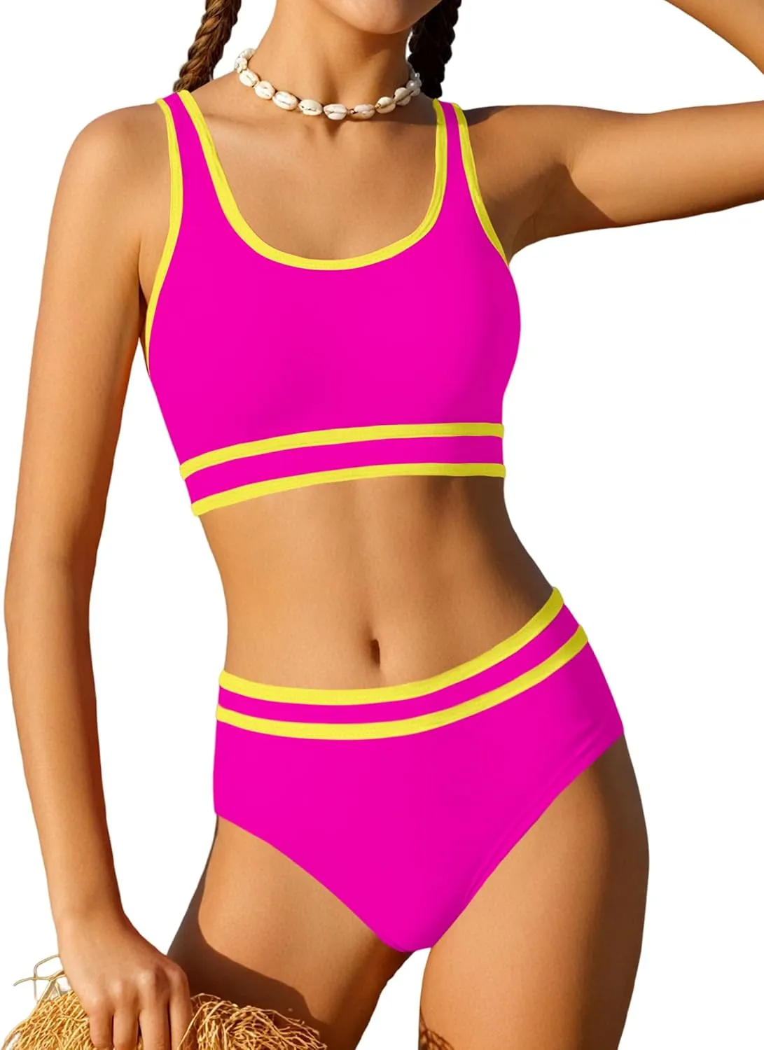Girls Swimsuit Double Strap High Waist Sporty Bikini Swimsuits Swim Cover Up Skirt 3 Piece Set