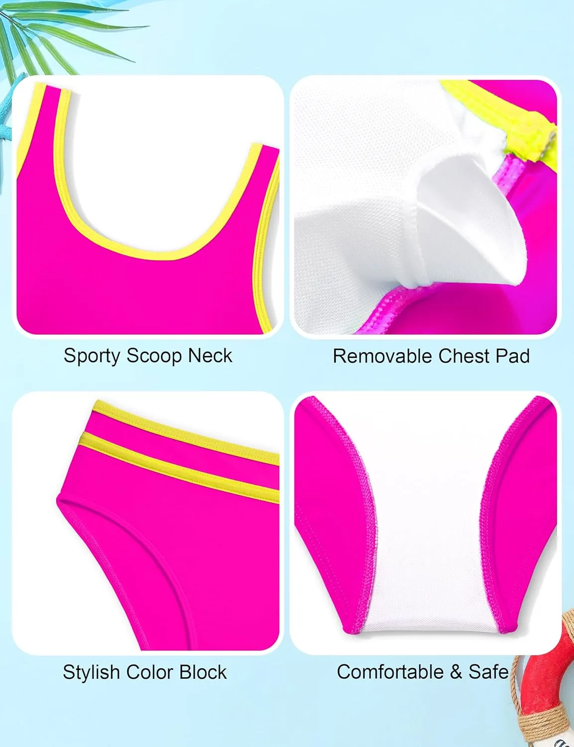 Girls Swimsuit Double Strap High Waist Sporty Bikini Swimsuits Swim Cover Up Skirt 3 Piece Set