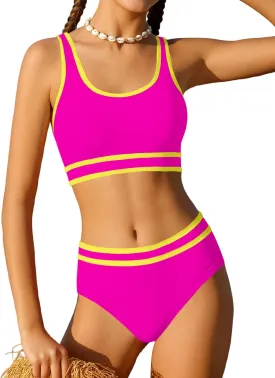 Girls Swimsuit Double Strap High Waist Sporty Bikini Swimsuits Swim Cover Up Skirt 3 Piece Set