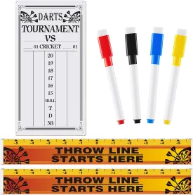 Henoyso 7 Pcs Dart Board Accessories Include Dart Scoreboard Dry Erase 2 Throw Line Floor Marker 4 Magnetic Dry Erase Markers Assorted Colors for Cricket and Games