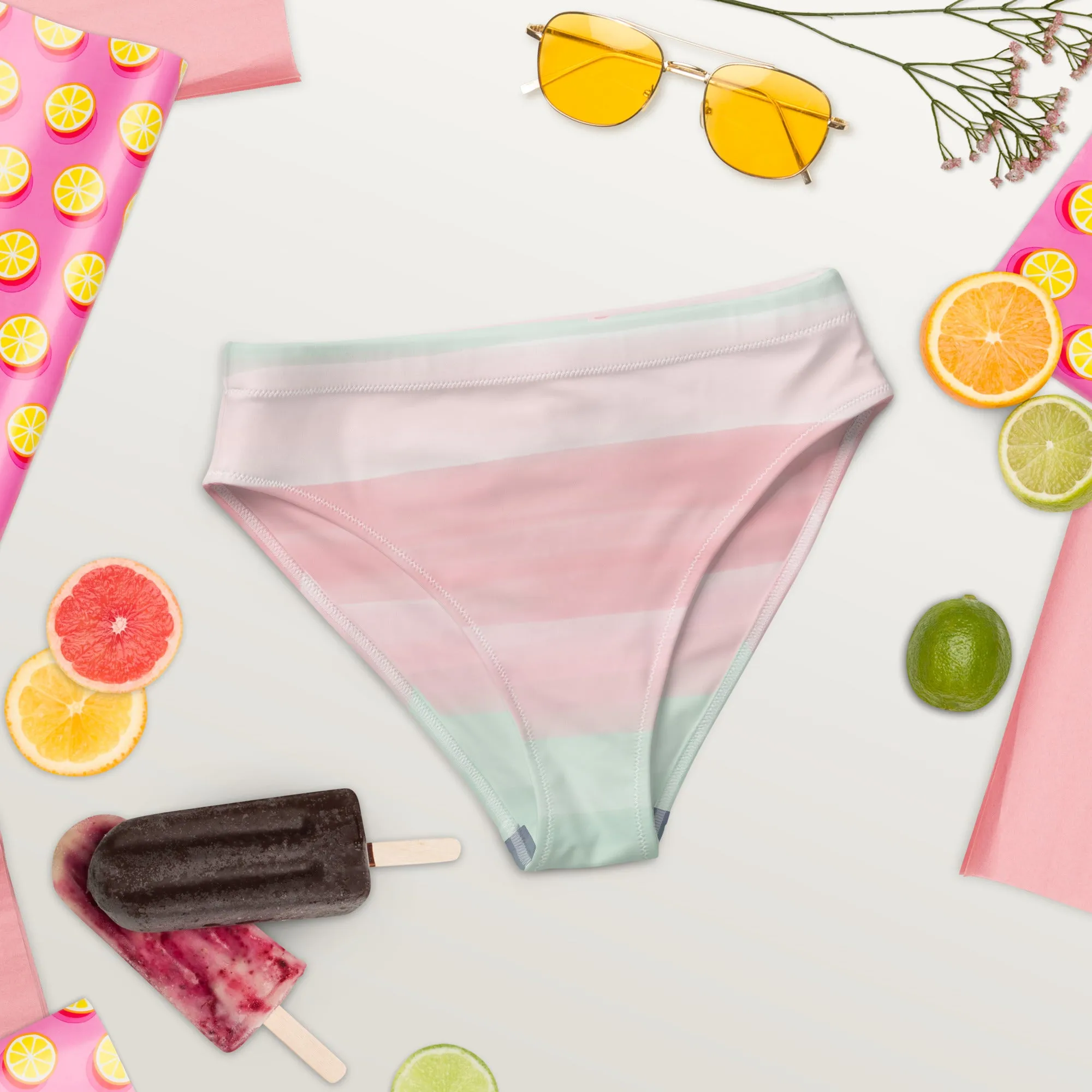 High Waisted Bikini Bottom - Watercolor (Glamourange Cheeky High Waisted Bikini Bottom With Graphics)