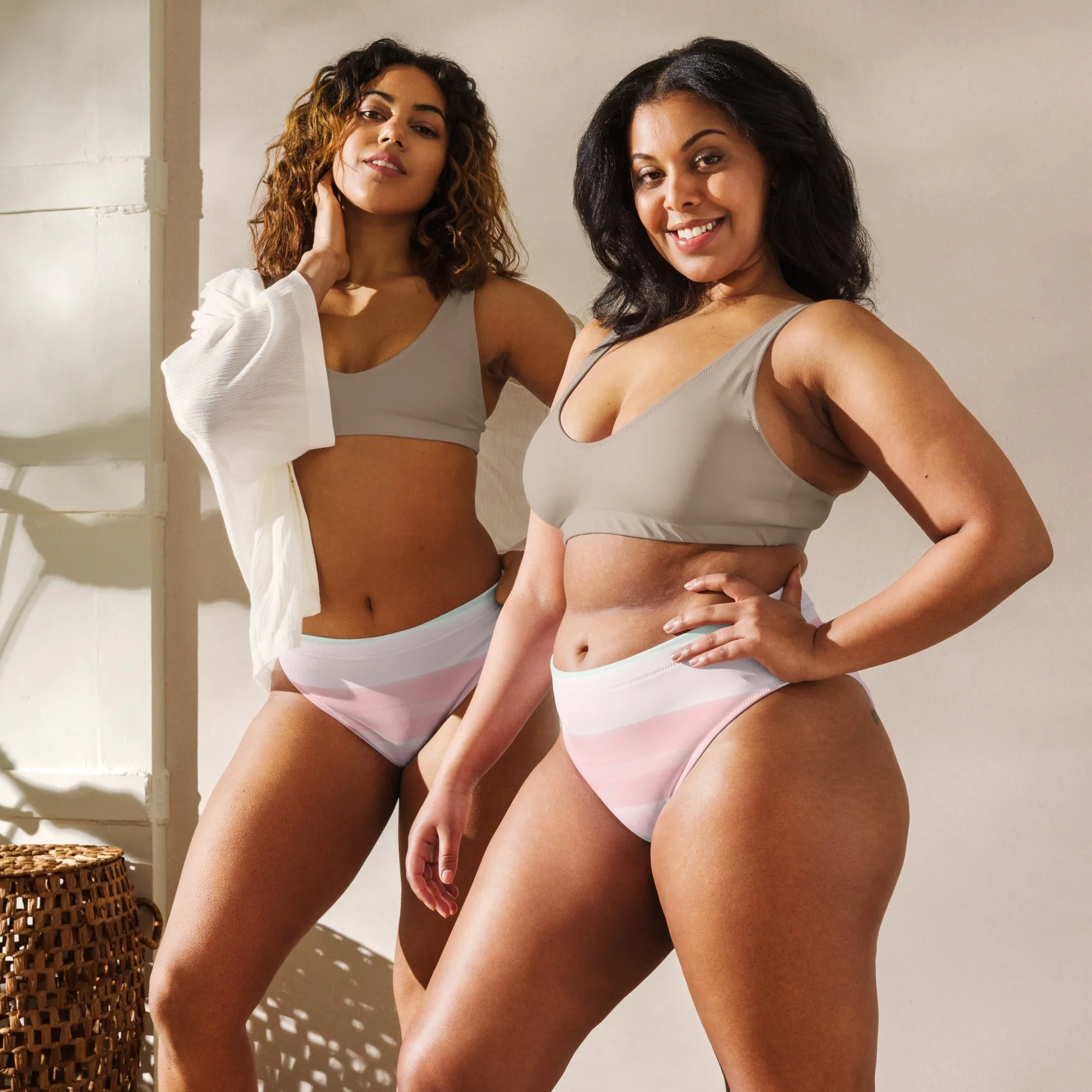 High Waisted Bikini Bottom - Watercolor (Glamourange Cheeky High Waisted Bikini Bottom With Graphics)