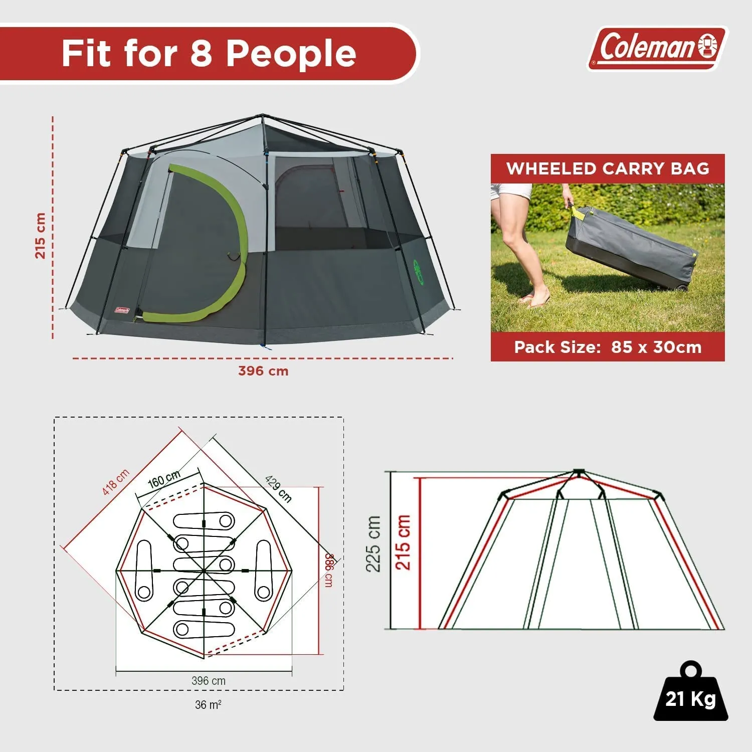 Immerse in Nature with Unmatched Comfort: Coleman Octagon Tent - A Spacious 6-Person Camping Haven, Offering Panoramic Views, Waterproof Protection, and Reliable Steel Pole Construction!