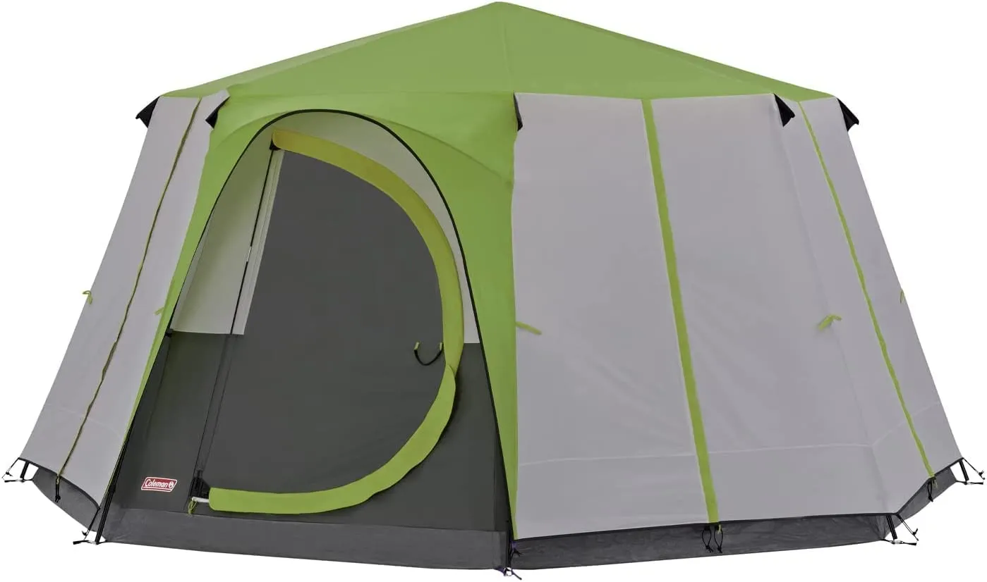 Immerse in Nature with Unmatched Comfort: Coleman Octagon Tent - A Spacious 6-Person Camping Haven, Offering Panoramic Views, Waterproof Protection, and Reliable Steel Pole Construction!