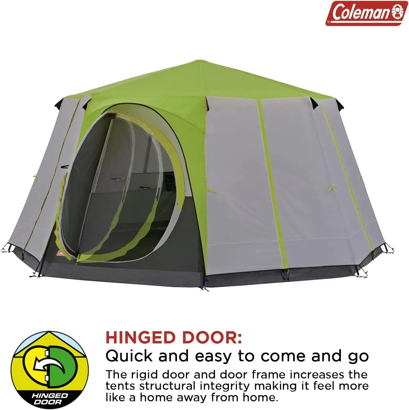 Immerse in Nature with Unmatched Comfort: Coleman Octagon Tent - A Spacious 6-Person Camping Haven, Offering Panoramic Views, Waterproof Protection, and Reliable Steel Pole Construction!