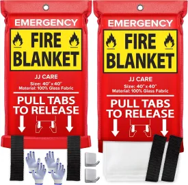 JJ CARE Fire Blanket  2 Packs with Hooks and Gloves  Emergency Fire Blanket for Home & Kitchen, High Heat Resistant Fire Suppression Blankets for Home Safety, Kitchen, and Camping