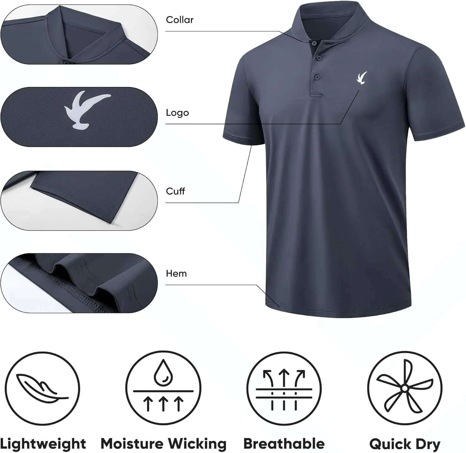 JMIERR Men's Polo Henley Shirt Moisture Wicking Quick Dry Summer Casual Short Sleeve Golf Polo T Shirts