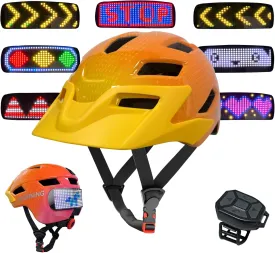 Kids Bike Helmet with LED Lights, Remote Control Turn Signals Safety Helmet Back Light for Youth Mountain Cycling Scooter Skateboarding, Adjustable and Lightweight for Boys Girls