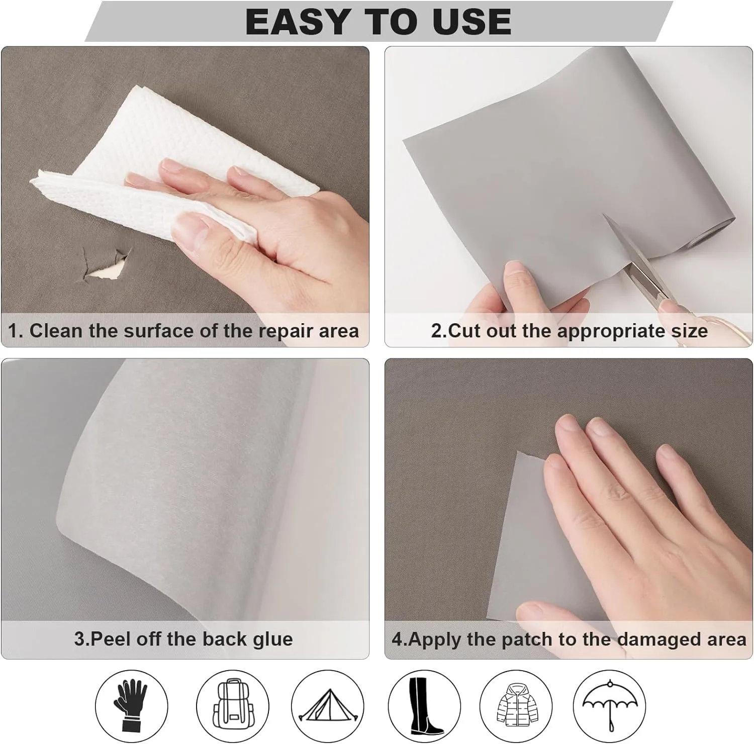 OAZ 3.9 x 63 inch Nylon Repair Patches Nylon Fabric Patch Self-Adhesive Nylon Repair Tape Waterproof Lightweight Outdoor Gear Repair Patch Kit for Down Jacket Clothing Tent Bag (Beige White)
