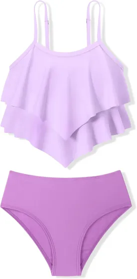 oklady Girls Swimsuit 2 Piece Bikini Set Tiered Ruffled Bathing Suit Adjustable Straps Girls' Swimwear