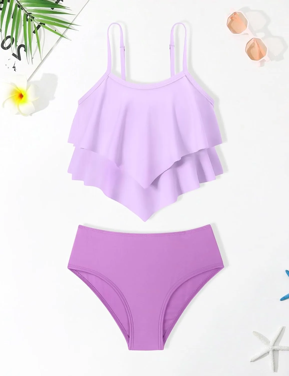 oklady Girls Swimsuit 2 Piece Bikini Set Tiered Ruffled Bathing Suit Adjustable Straps Girls' Swimwear