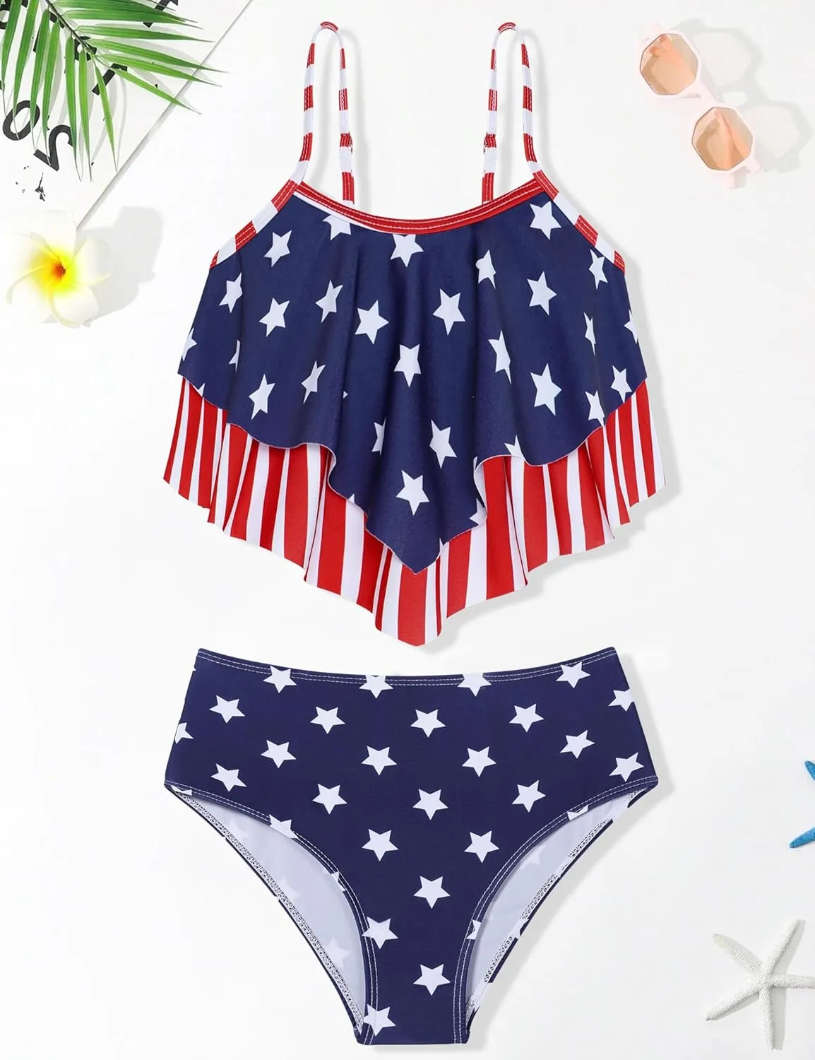 oklady Girls Swimsuit 2 Piece Bikini Set Tiered Ruffled Bathing Suit Adjustable Straps Girls' Swimwear