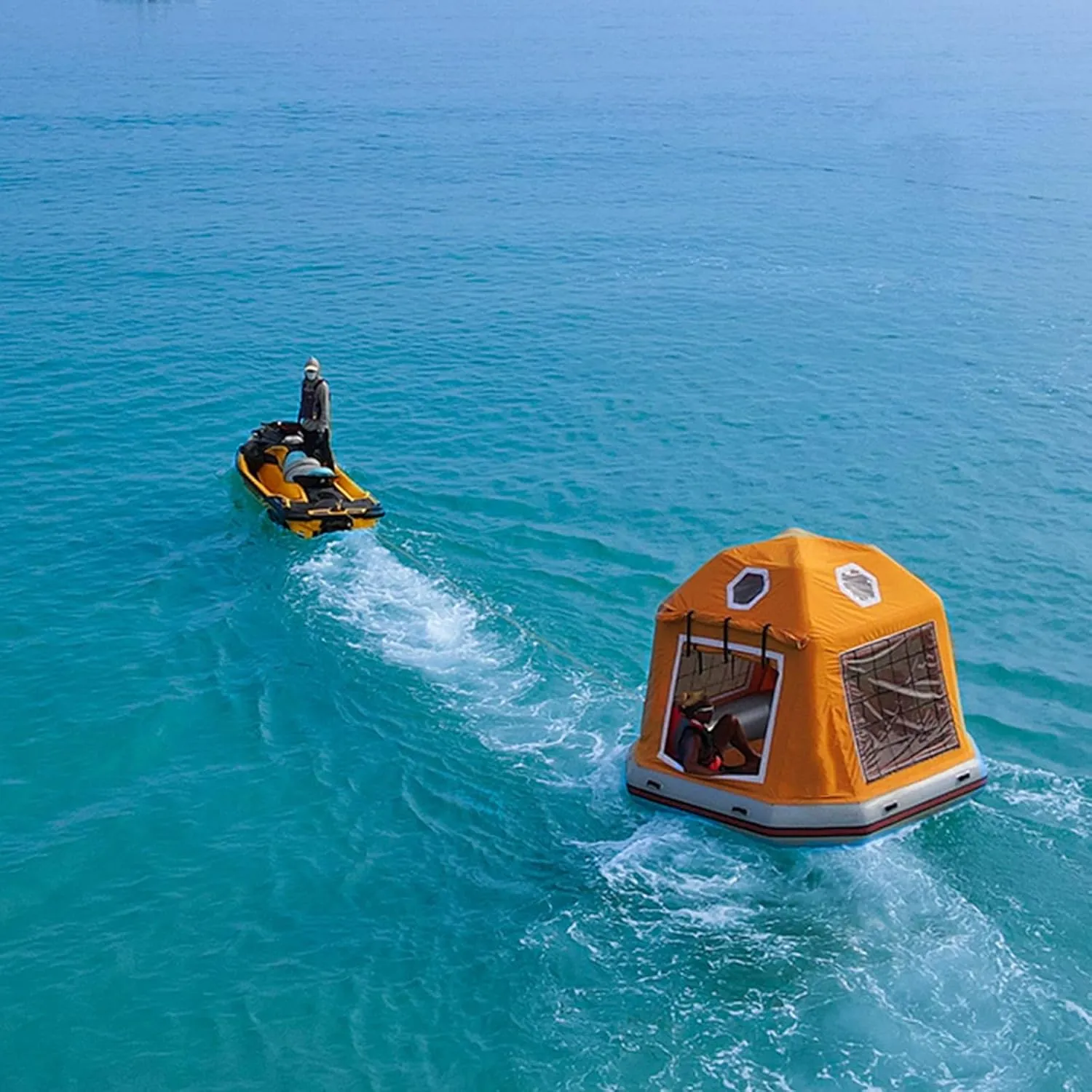 Outdoor Lake Inflatable Floating Tent Camping Fishing Raft Boat Water Shoal Pool Tent Orange,W/8ftH/7.5ft