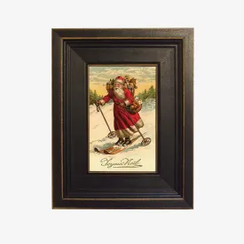 Santa On Skis Vintage Painting