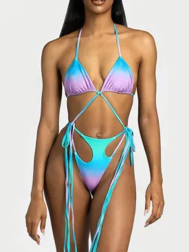Women's Gradient Strappy Cut Out Minimal Swimsuit