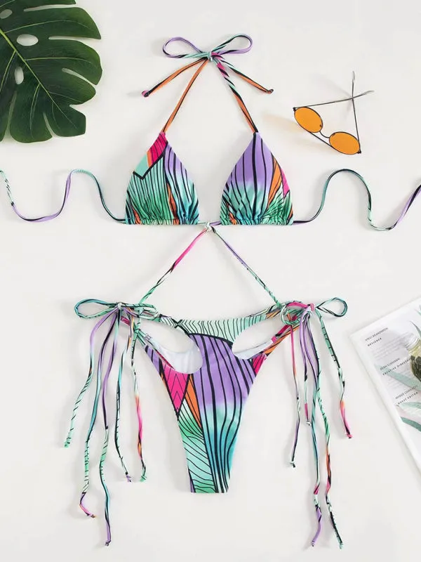 Women's Gradient Strappy Cut Out Minimal Swimsuit
