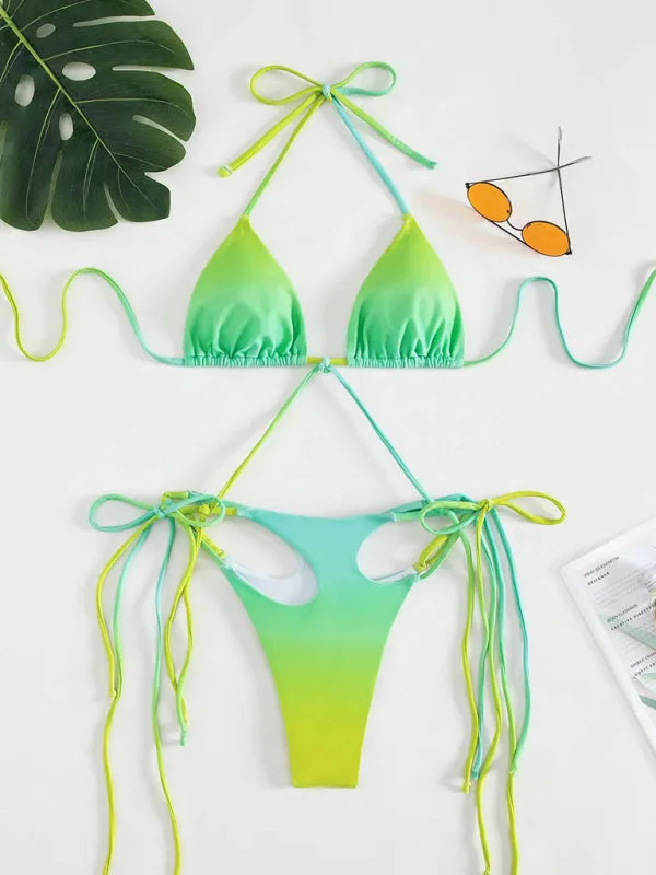 Women's Gradient Strappy Cut Out Minimal Swimsuit