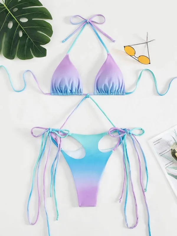 Women's Gradient Strappy Cut Out Minimal Swimsuit