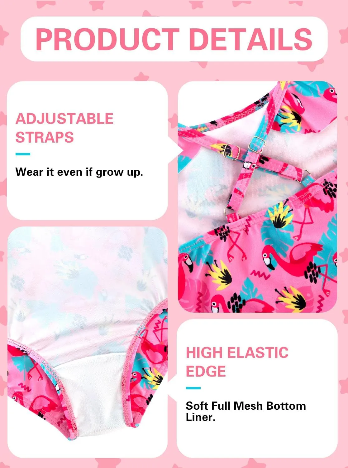 XiaoMoSha Girls Swimsuits Ruffled Round Neck One Piece Bathing Suits Quick Dry UPF 50  Summer Hawaii Swimwear for Kids 3-10T