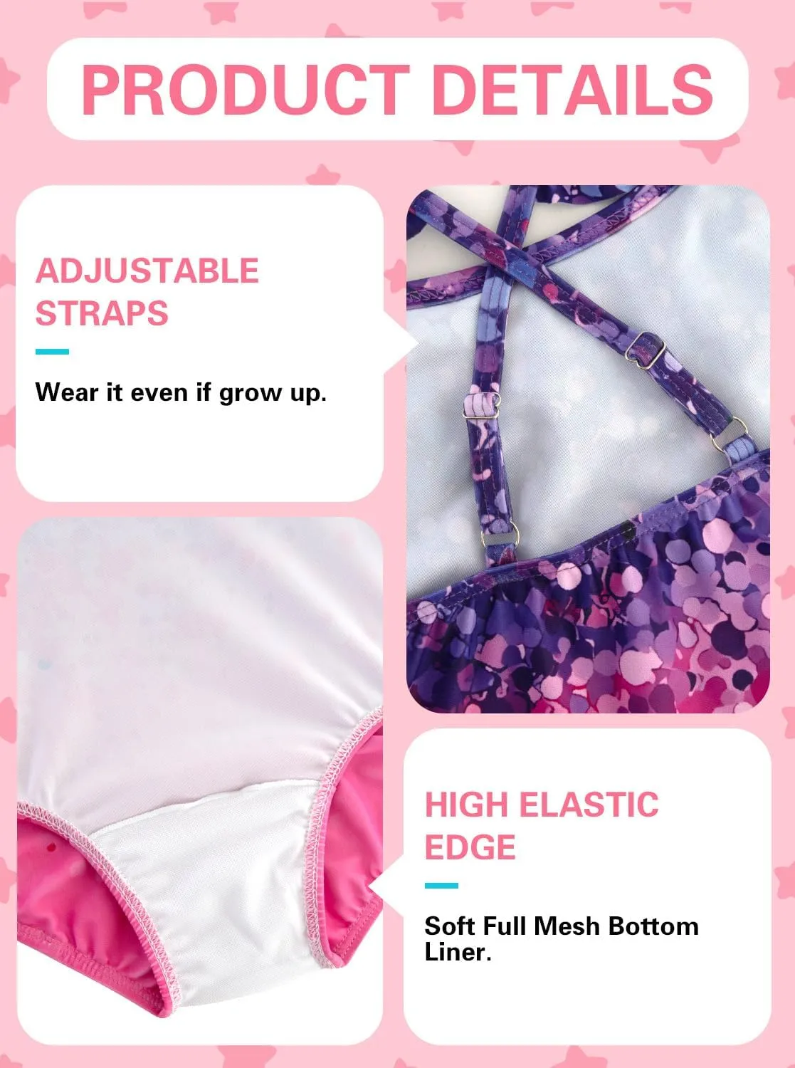 XiaoMoSha Girls Swimsuits Ruffled Round Neck One Piece Bathing Suits Quick Dry UPF 50  Summer Hawaii Swimwear for Kids 3-10T