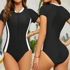 Zipper Short Sleeve surfing One Piece Swimsuit